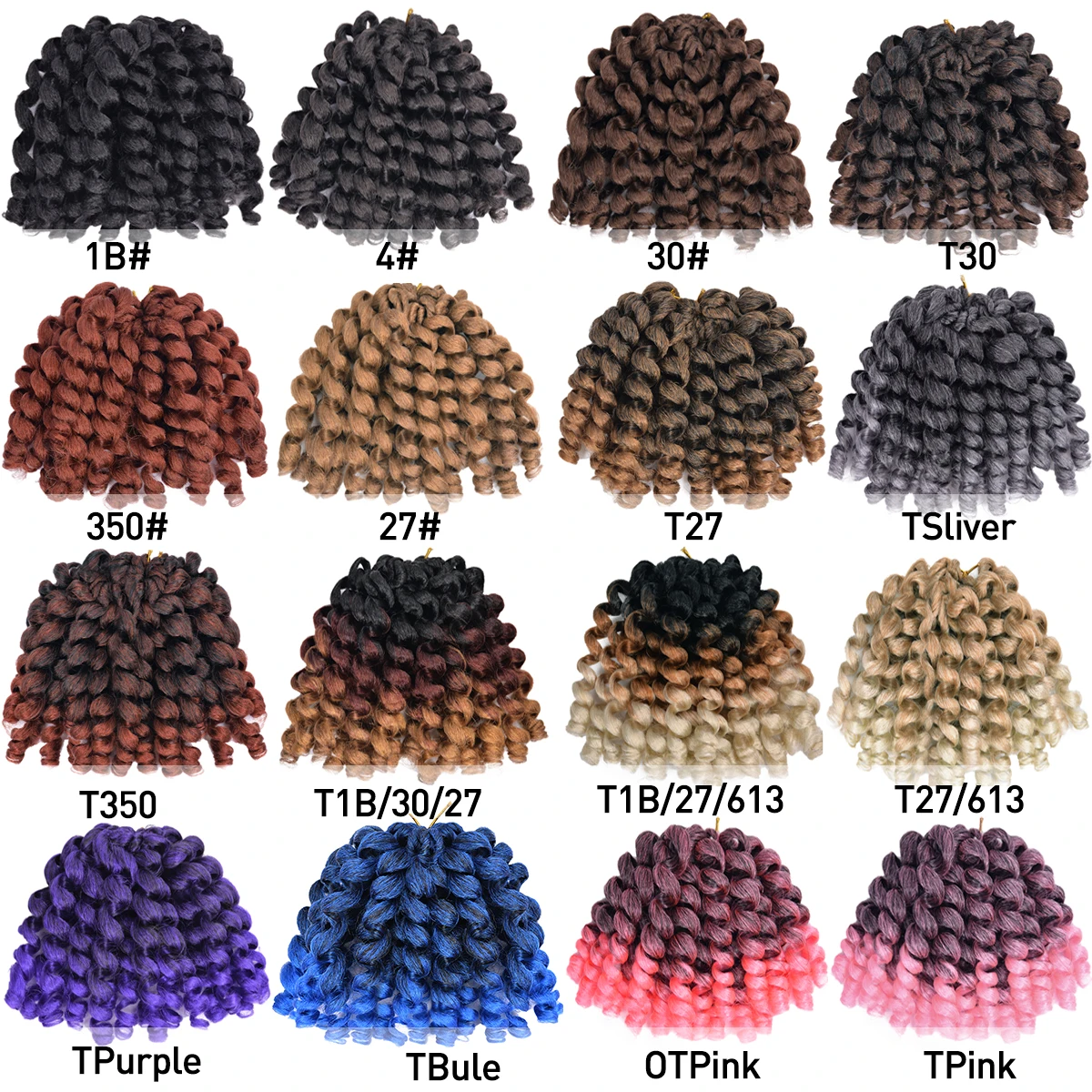 Extensions Capillaires Synthétiques Bouclées et Courtes au Crochet, Baguette Jamaïcaine Bouclée, Tressage à Crochet, 8 Pouces, 20 Racines, Ombré, Rose, Violet