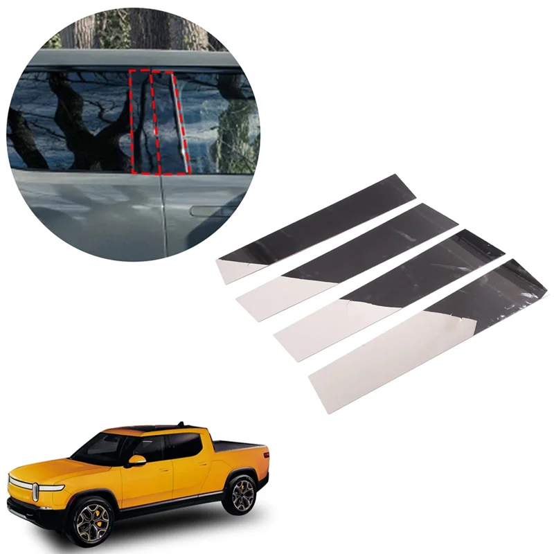 

For RIVIAN R1T 2022 2023 Car Door B Pillar Trim Molding Window Cover Trim Stickers Parts Stainless Steel-AB36