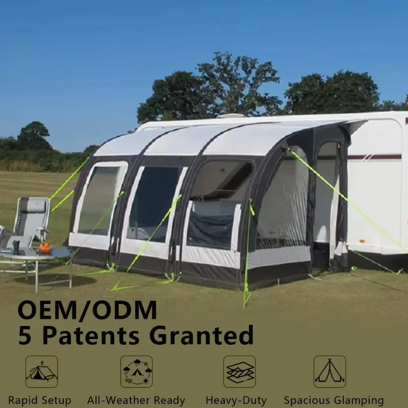 Light Caravan Camping Tent 3 Door Quick-Pitch Waterproof Inflatable Caravan Porch Awning RV Annex Tent for Car