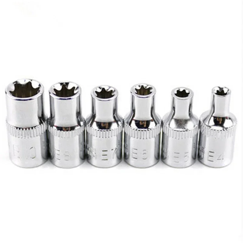 

6pcs Set Drive Sockets Torx Star Female Bit E Socket Set Steel Sockets E4 E5 E6 E7 E8 E10 1/4 Hexagon Socket Screw Driver