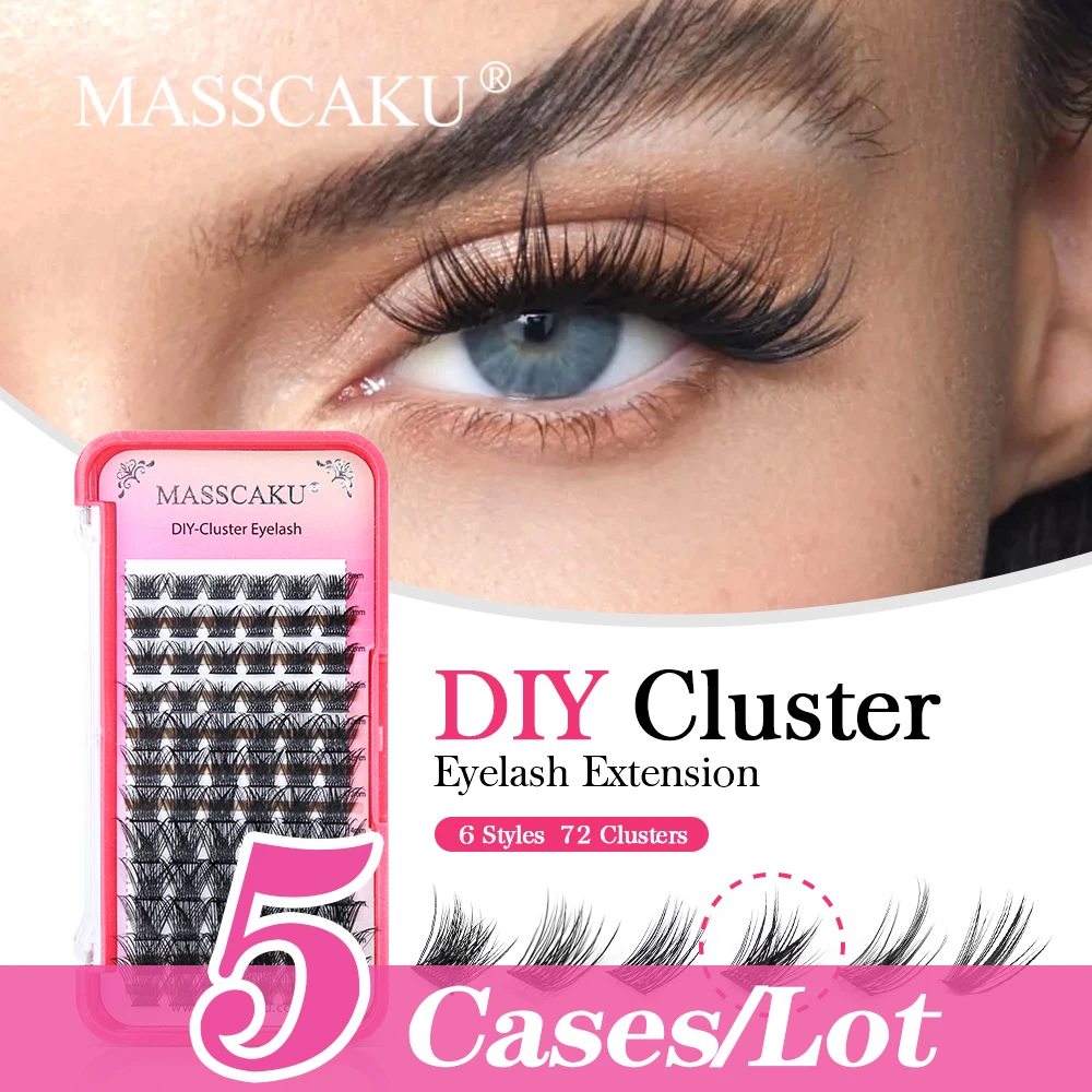 5cases/lot MASSCAKU 72 Volume DIY Clusters Lashes Extension Natural Soft Dovetail Segmented Individual False Eyelash Bundles