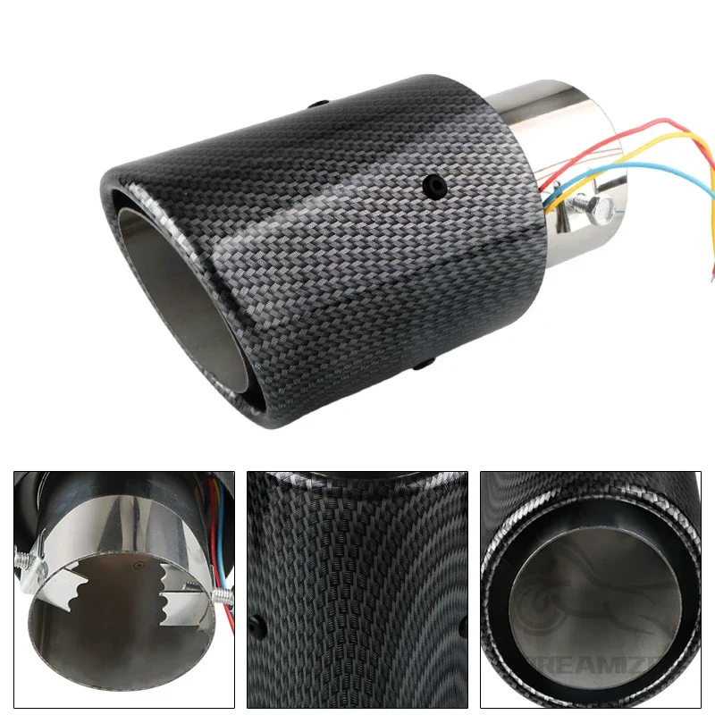 With LED Flashing Decorative Light Racing Car Muffler Exhaust Pipe 63-65mm Tail Vent Flaming Luminous Motorcycle Universal DIY