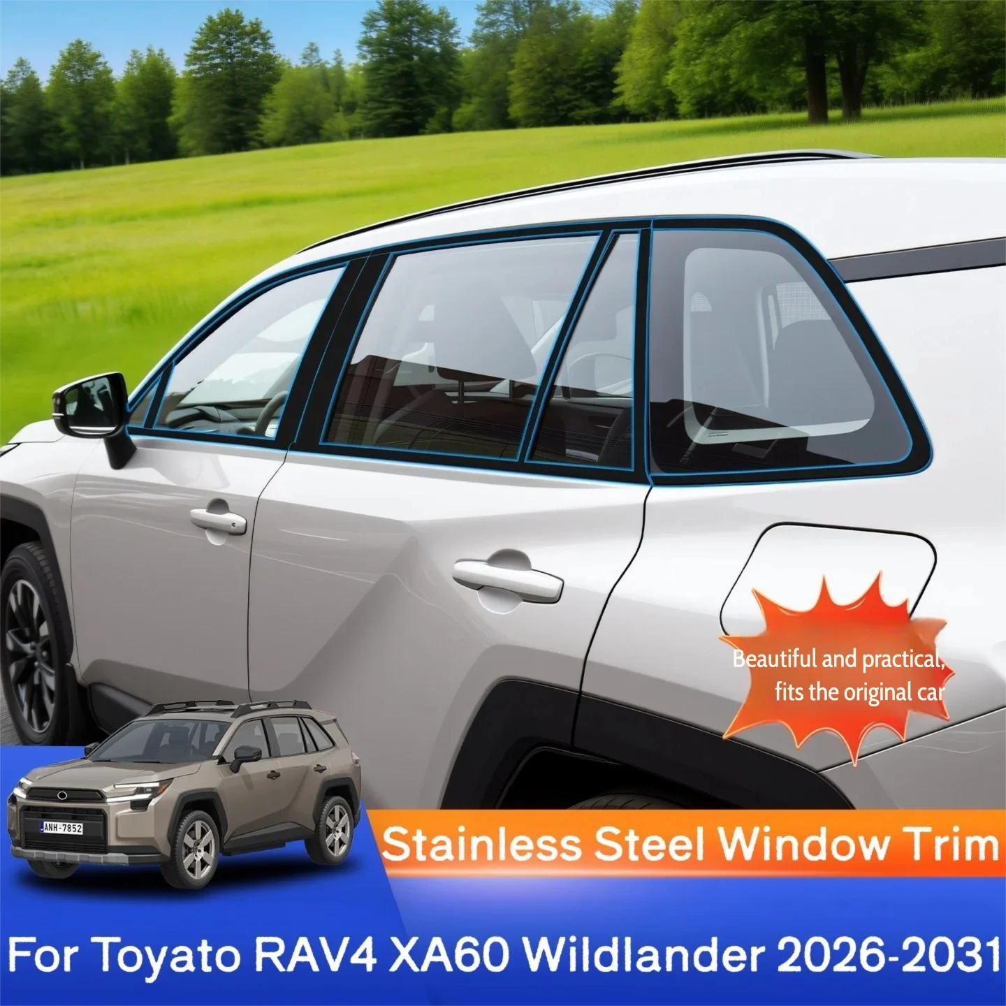 For Toyato RAV4 XA60 Wildlander 2026-2031 Stainless Steel Exterior Full Window ABC Pillar Molding Strip Sill Side Cover Trim