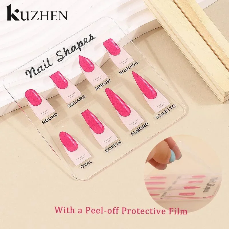 Placa de exibição de formas de unhas, placa acrílica transparente, base de madeira com diamante, adereço para arte em unhas, desktop, arte em unhas, placa de exibição