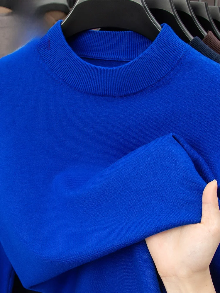 

Rn Мужской повседневный вязаный свитер тонкого чистого цвета с высоким воротником, облегающий теплый топ для осенней деловой и повседневной носки