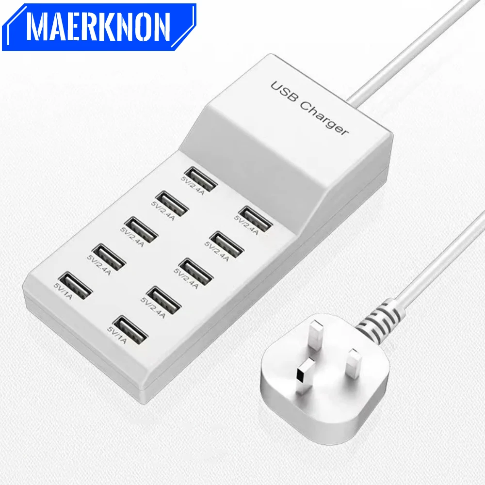 10-Ports USB Charger 50W Multiport Fast Charging Phone Extension Socket Type C Hub Adapter For iPhone Samsung Xiaomi USB Charger