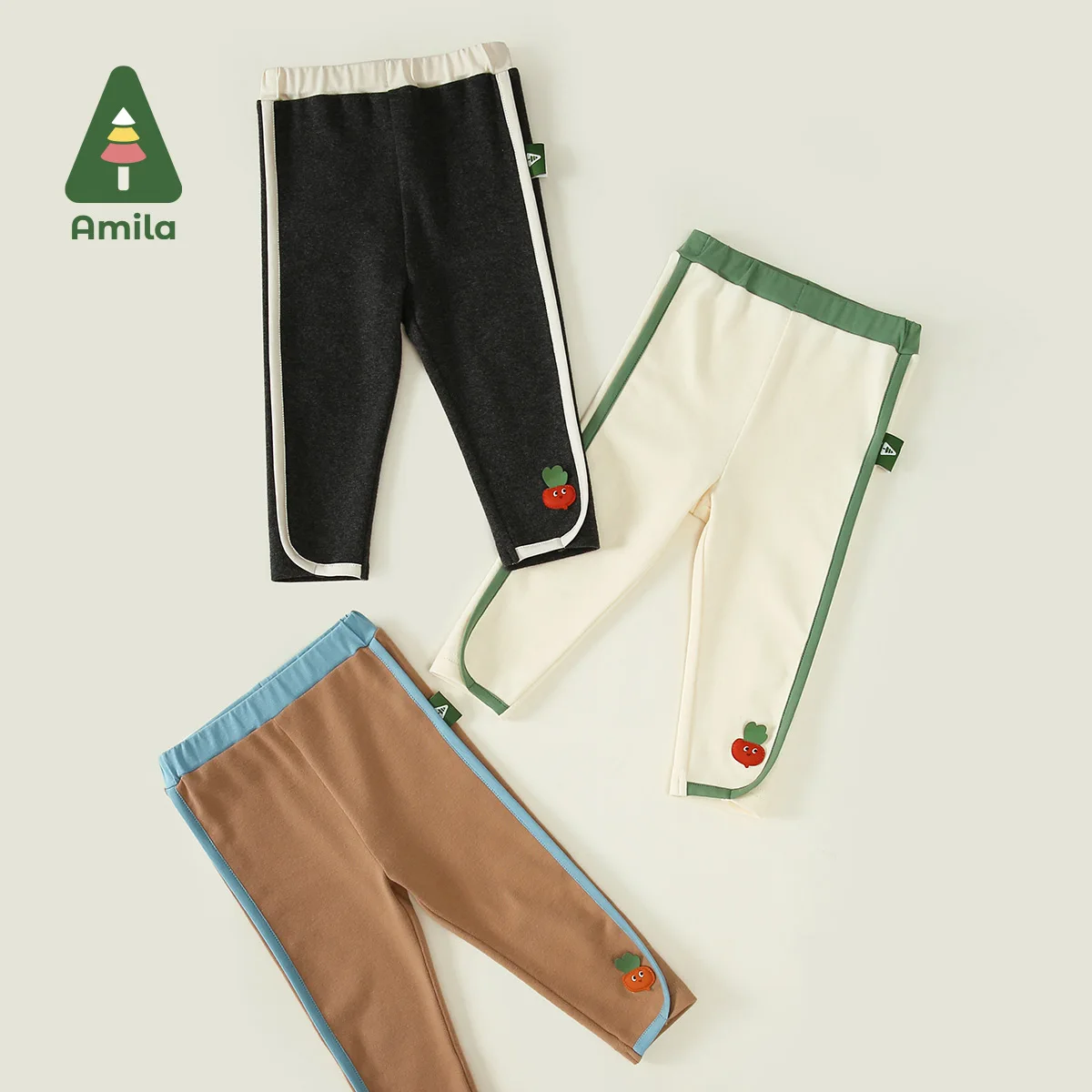 Amila Baby Leggings for Girls 2023 Autumn New Radish Label Printing Kids Soft Fashion Pants Children Solid Cotton Trouser