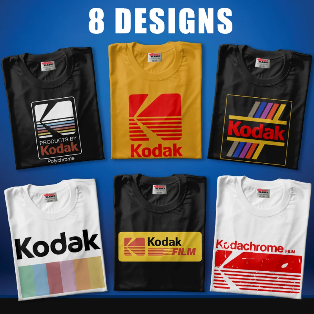 Camiseta de algodão unissex da série Kodak Retro Camera Design, adequada para lazer e esportes ao ar livre, um item essencial para fotógrafos.