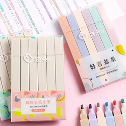 6 Pieces/Set Morandi Highlighter Pens Soft Pastel Colors Smooth Student Office Supplies Colorful Markers for Writing Underlining