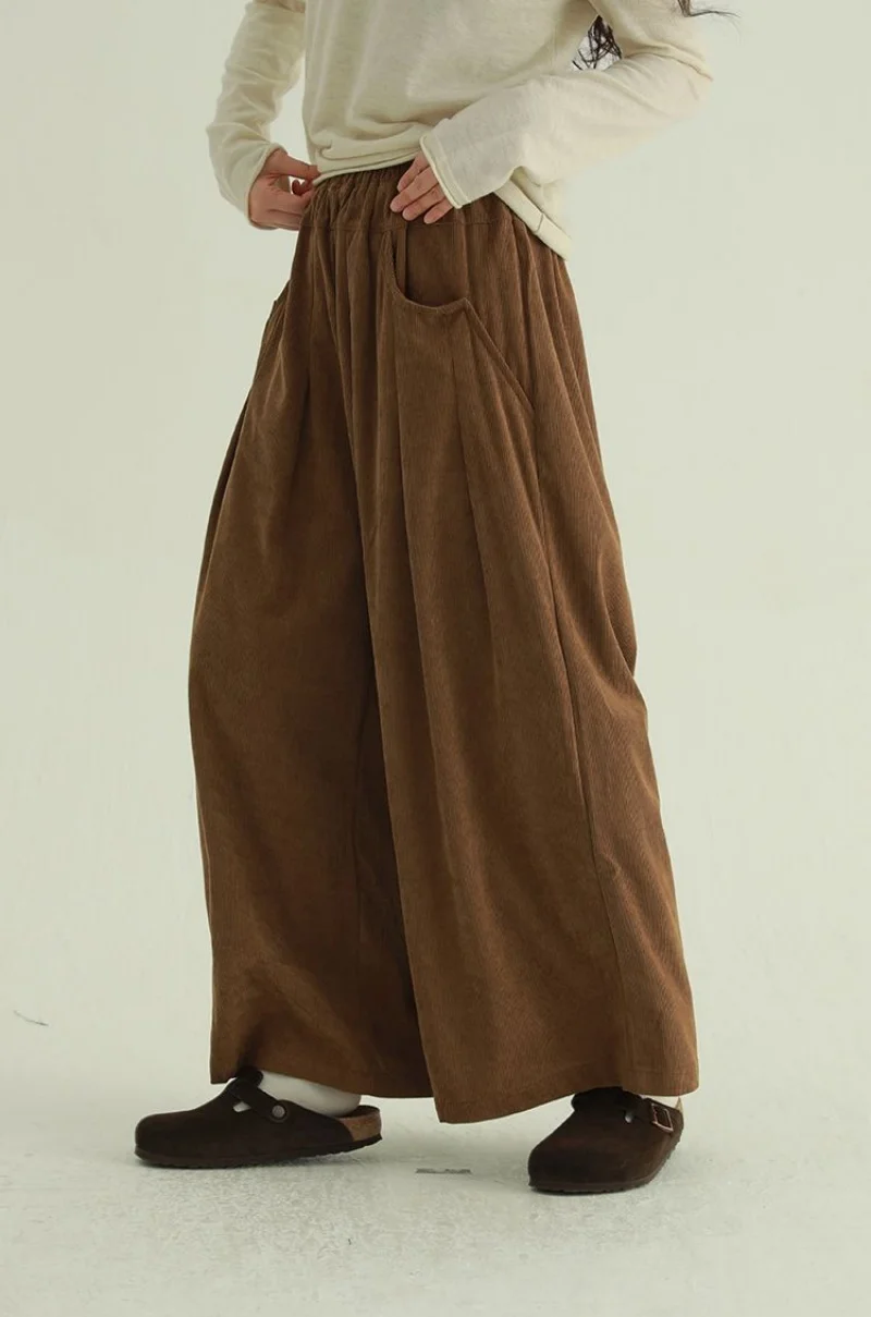 اليابانية الرجعية كسول الرياح سروال قصير واسعة الساق ، فضفاض الخريف الشتاء تنوعا مريحة ، بسيطة وعارضة السراويل الاتجاه W1504