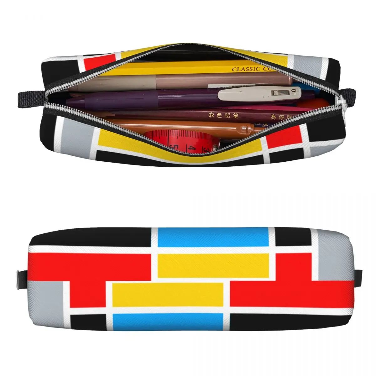 Mondrian Style Pencil Cases Red Yellow Blue Squares Pen Box Bag Girl Boy Big Capacity Students School Zipper Pencilcases