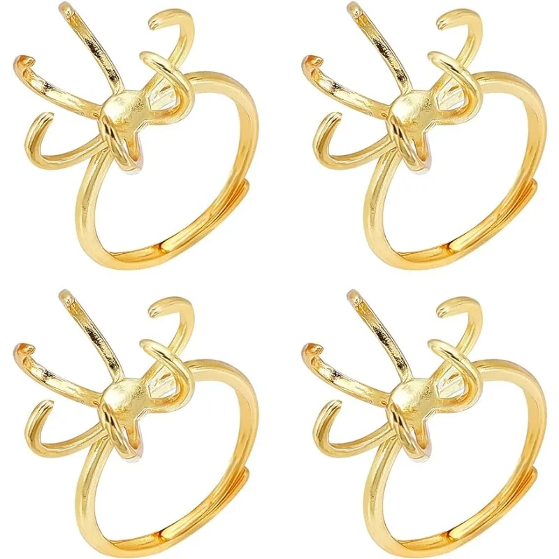 

4 шт., пустые регулируемые латунные основания для колец, 18 мм, компоненты колец на палец, настоящее 18-каратное позолоченное основание кольца с когтями