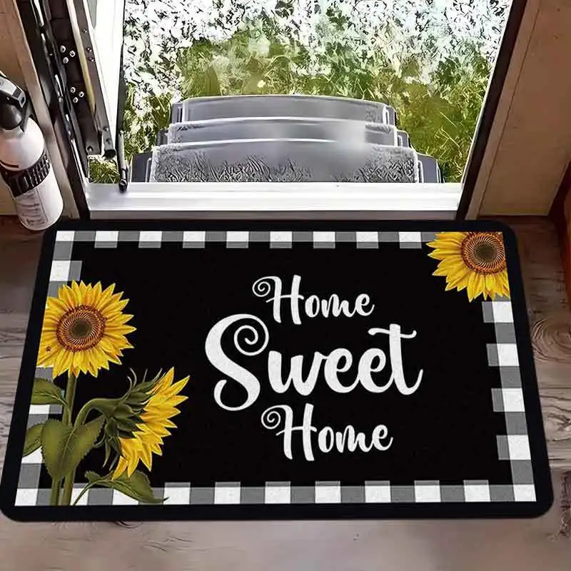Home Sweet Home Sunflower Doormat: Cozy, Welcoming Home Entrance Mat for Spring Decor, Joyful Vibes, and Fresh Look