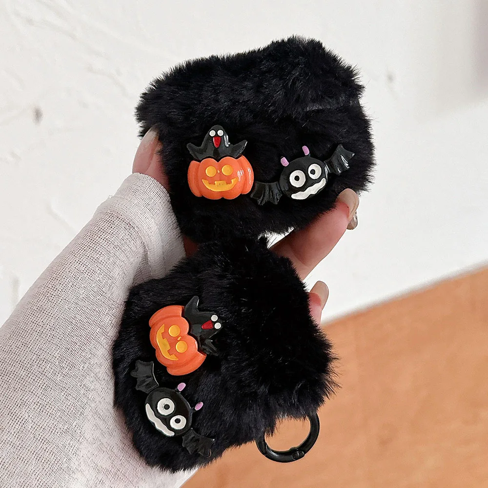 Spooky-Fun Halloween Ghost Pumpkin Black Plush Headphone Case For Apple AirPods Pro 1 2 3 Earphone Protective Cover Accessorie