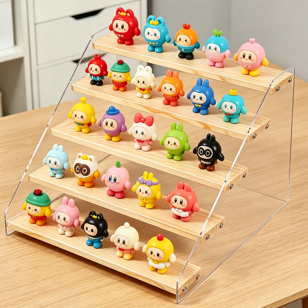 2–6-Tier Acrylic Blind Box Toy Storage Rack,Charred Wooden Step Display Stand, Desktop Holder, Cosmetics Display Shelf