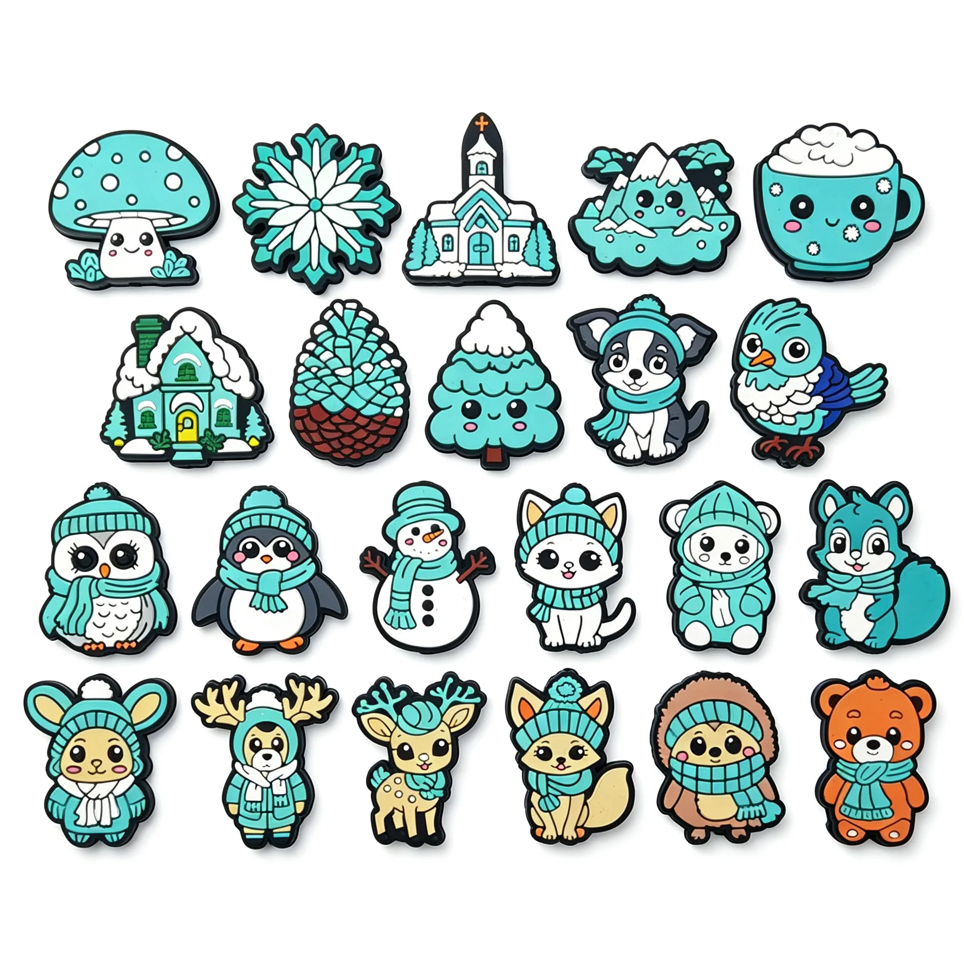 10PC DIY Winter themed Christmas Silicone Beads Jewelry Connectors Phone Charm  Keychain String Pen Beads Chain Clip Accessories