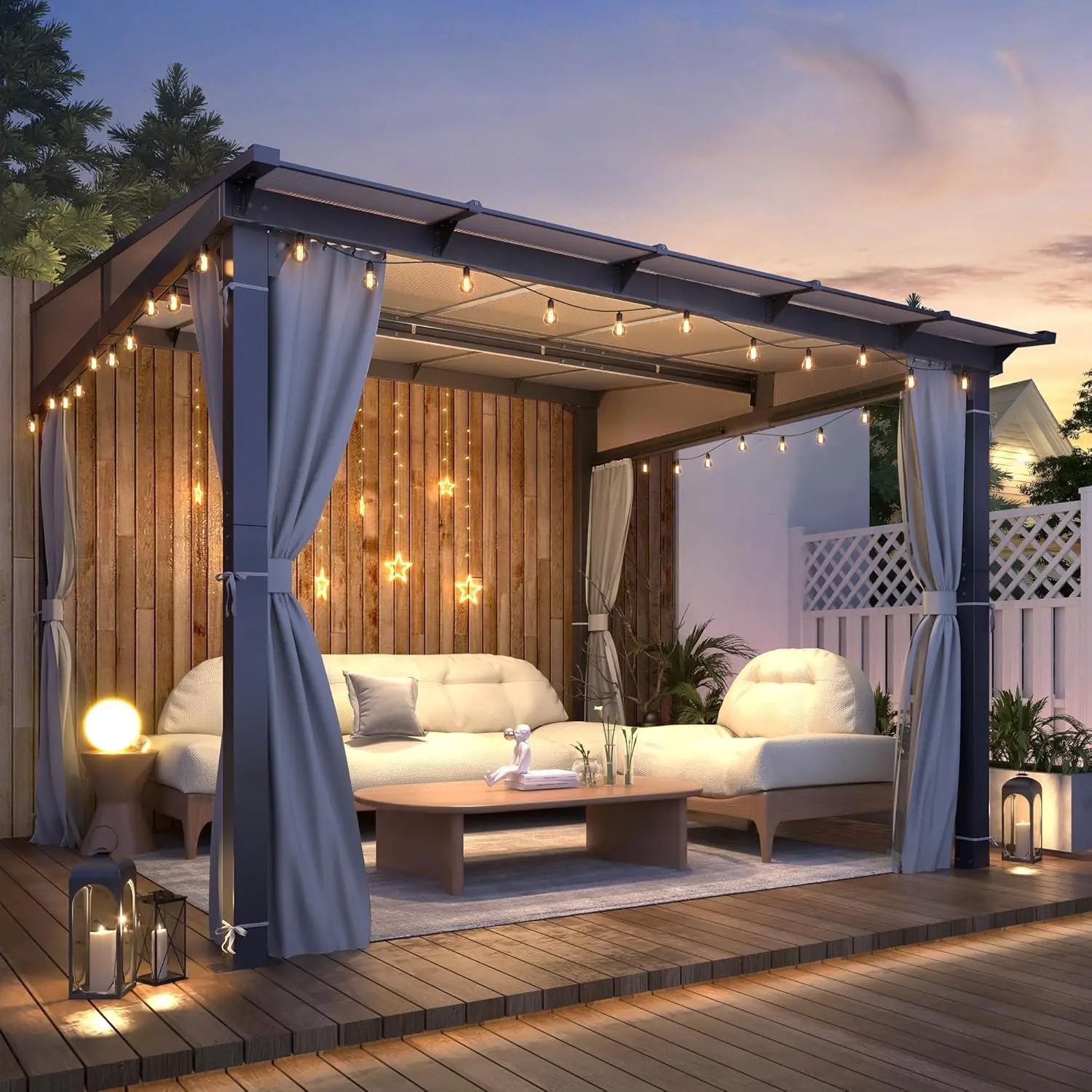 

10x10ft Aluminum Lean-to Pergola with Sloping Roof Wall-Mounted Outdoor Canopy for Patio Garden Lawn Deck, Customized