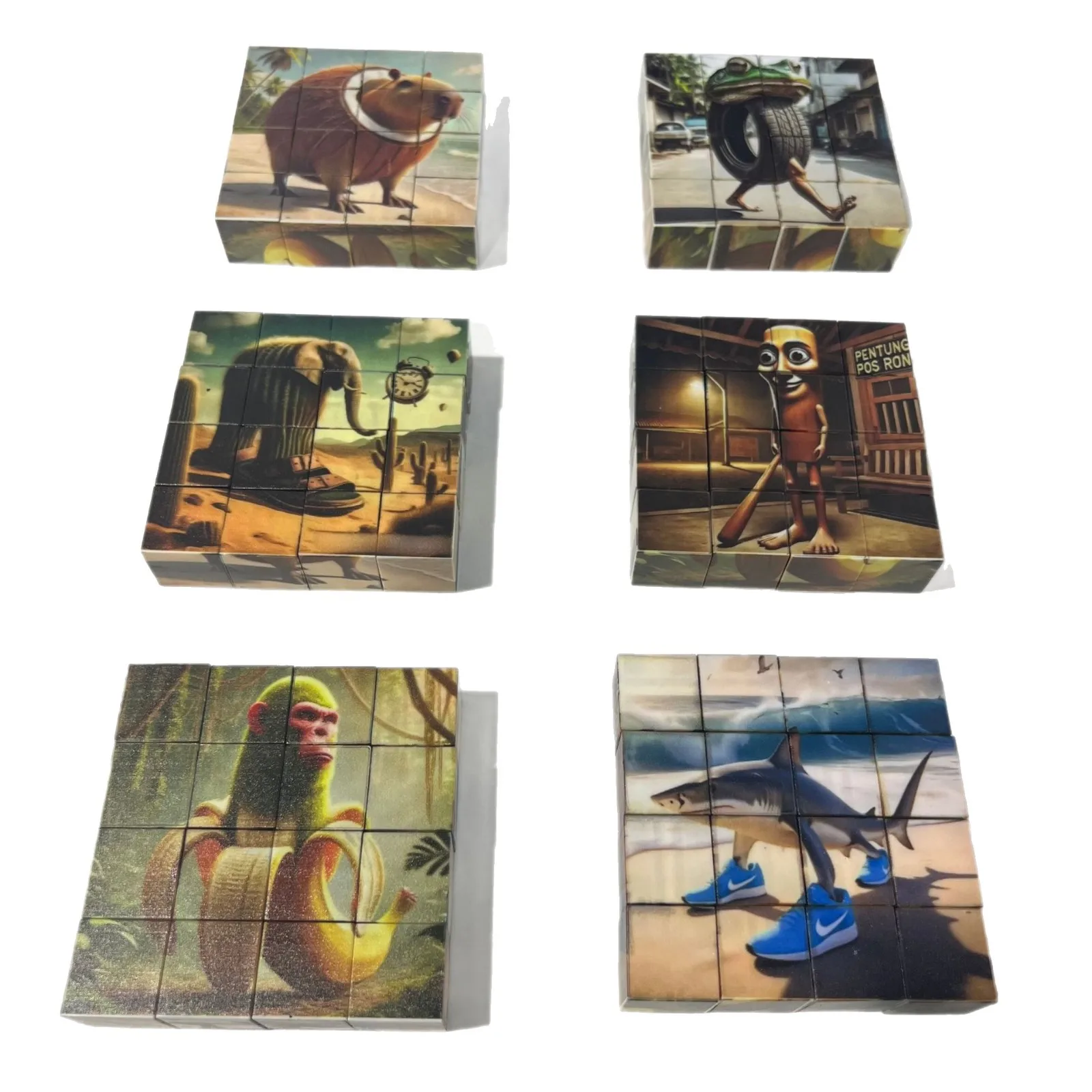 16 pçs/set de Cervinho Italiano Dos Desenhos Animados Quebra-cabeça Bloco Magnético Brinquedos Tung Tung Sahur Engraçado Meme Anime Bloco Criativo Presentes