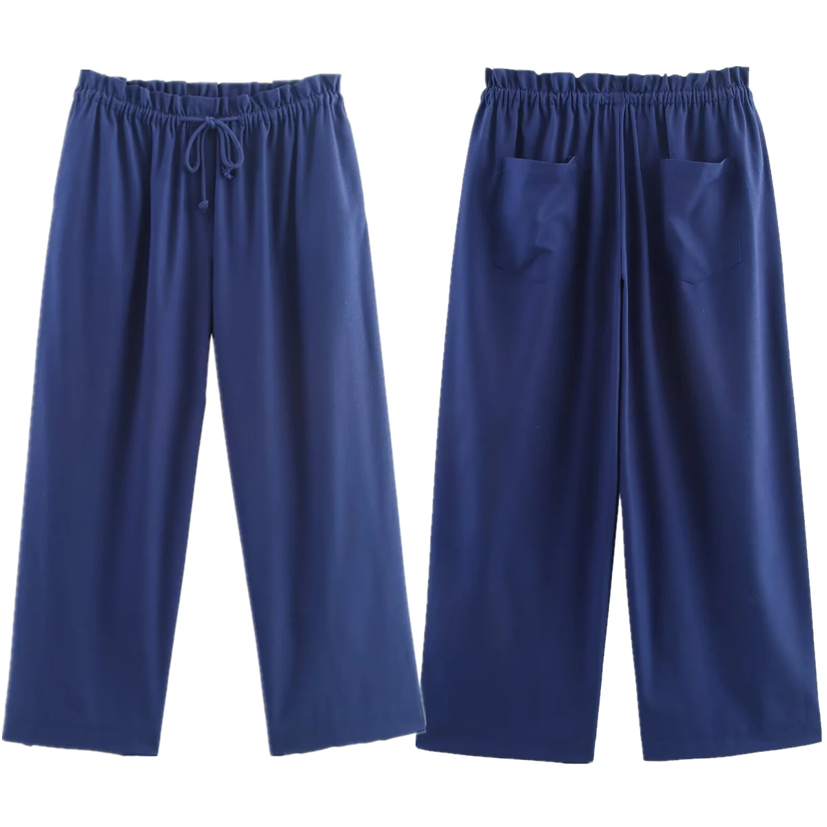 

Maxdutti Nordic Minimalist Klein Blue Cotton And Linen Harem Pants Casual Trousers Vintage Drawstring Casual Pants Women
