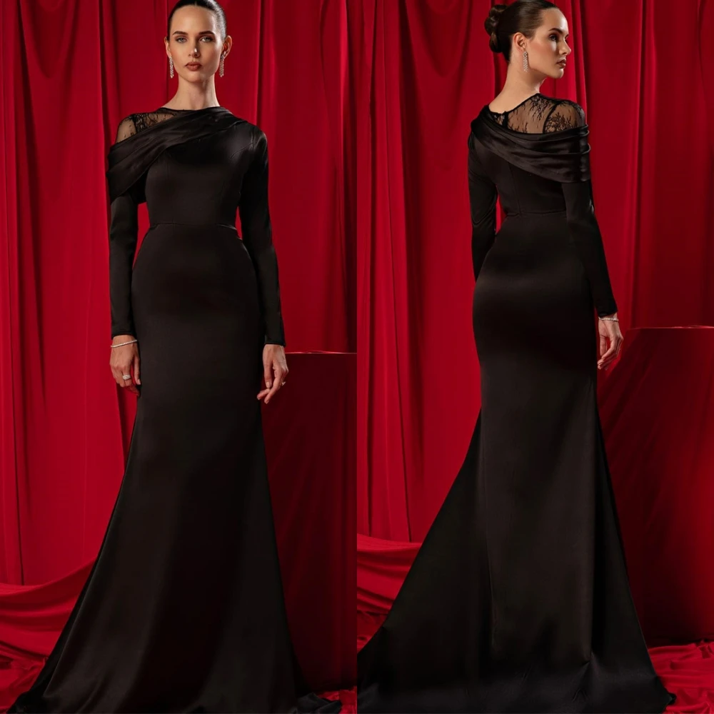 

Customized O-Neck Satin Mermaid Long Sleeves Evening Dress Delicate Party Dresses Temperament Special Occasion Gowns