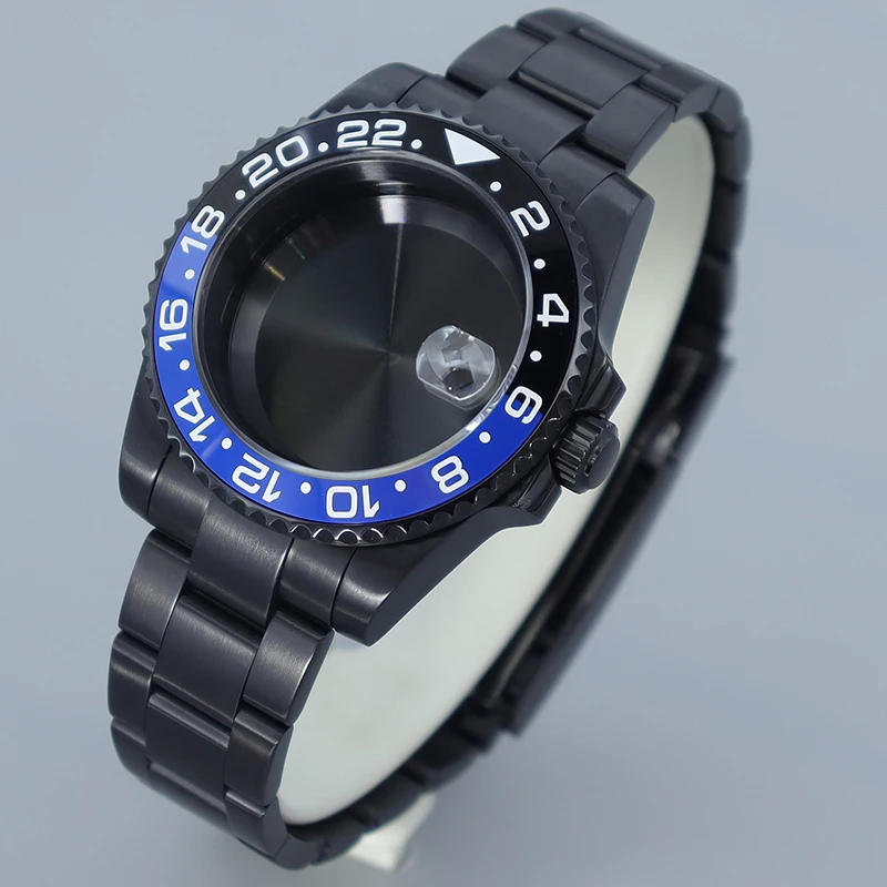 Pvd Nero 40mm 200m Impermeabile NH35 NH34 Cassa Dell'orologio Accessorio per NH35 NH36 NH70 Miyota8215 Eta2824 Movt GMT SUB Case 120 clic