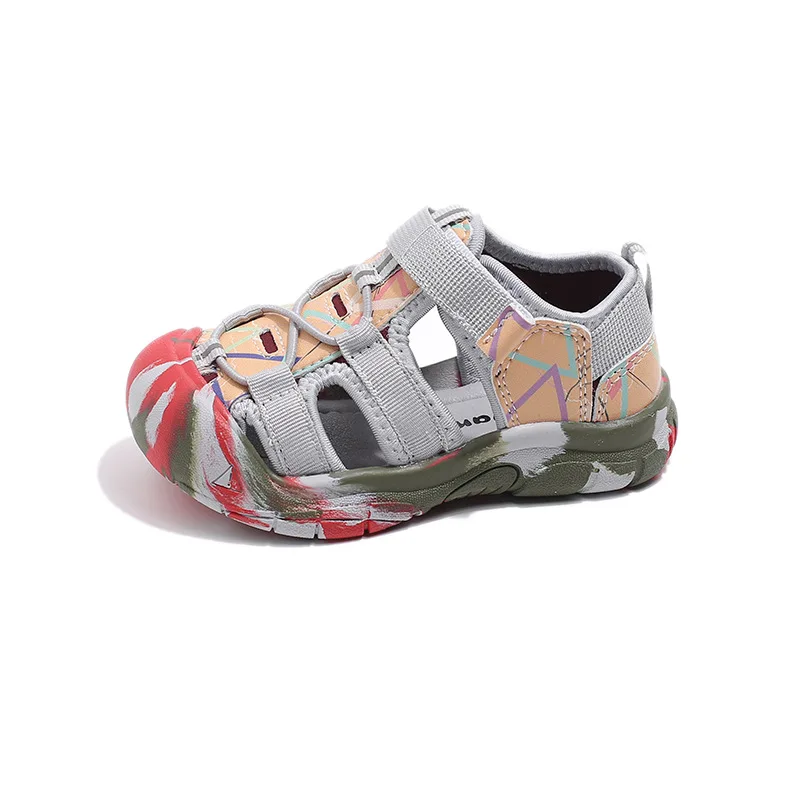Summer New Baby Camouflage Sandals Boys Sports Sandals With Zebra Stripes Girls Fashion Candy Color Hollow Cloth Shoes
