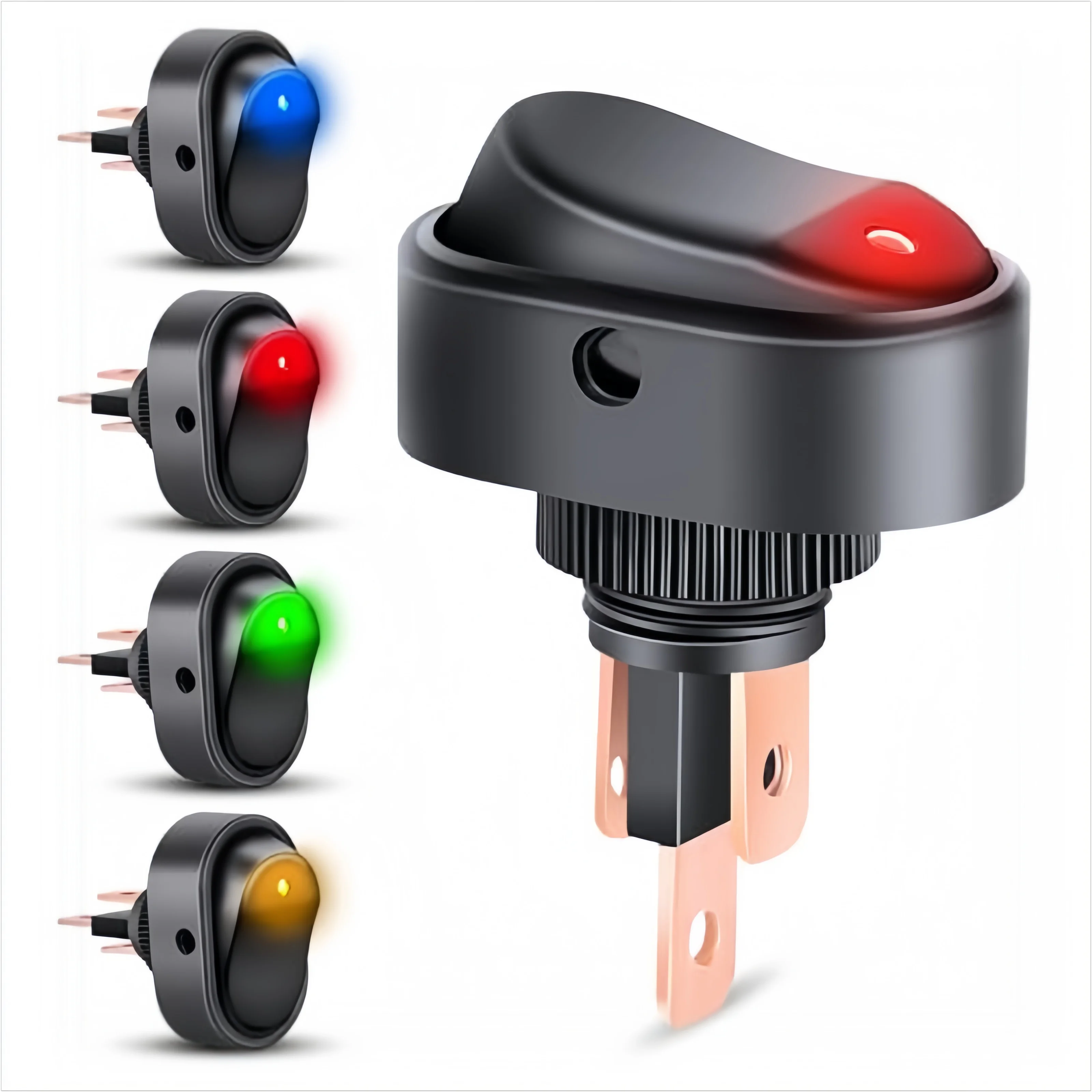 Toggle Switch 12v 30A Oval Rocker Switch 3 Pin Red Blue LED Lighted On Off Switch for Automative Car RV Marine Boat