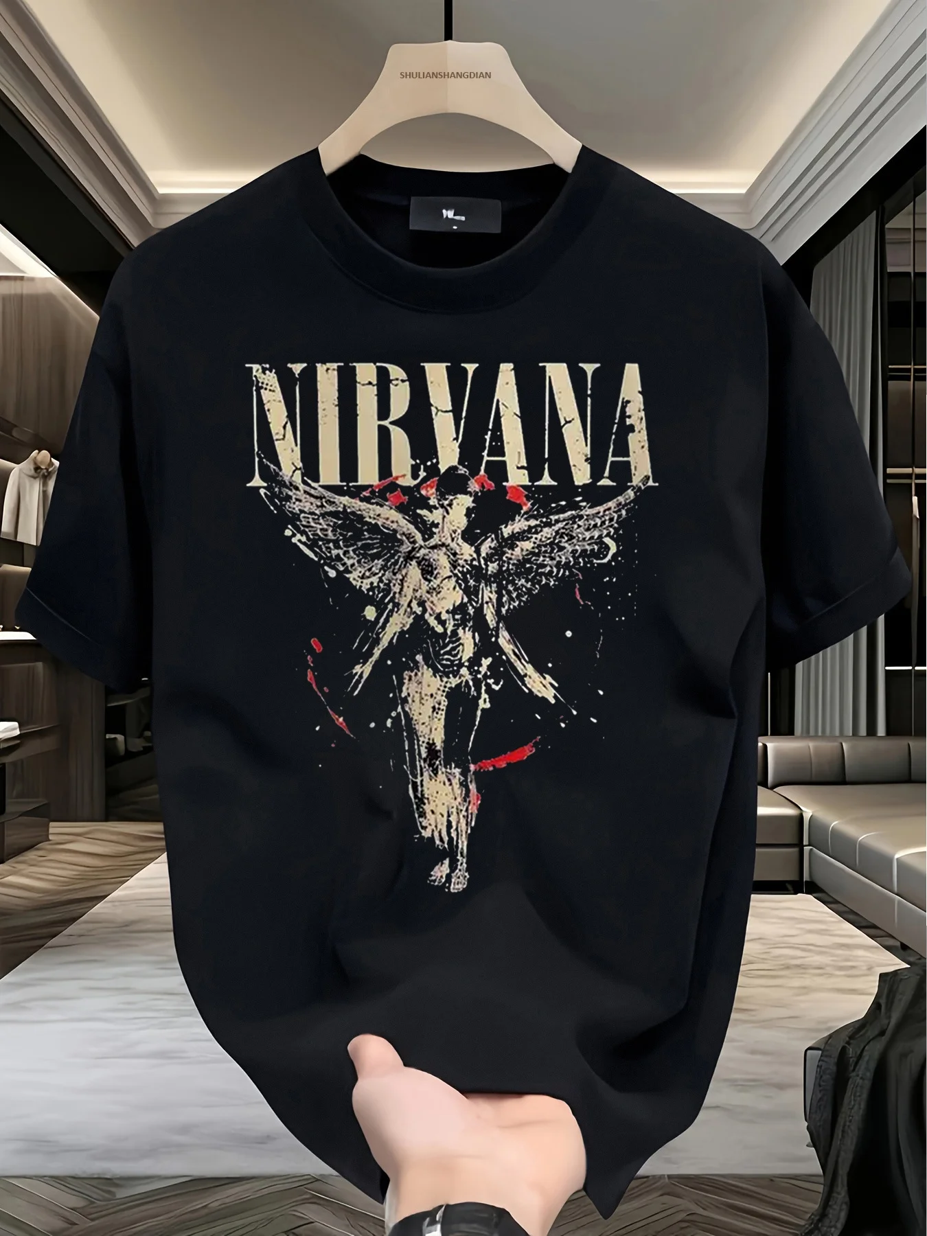 

Angel, Nirvana Rebirth, Pattern Front Print, мужская футболка с короткими рукавами