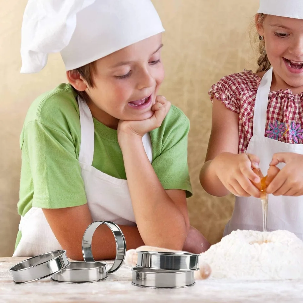 12 قطعة من حلقات المافن المزدوجة المدرفلة من الفولاذ المقاوم للصدأ حلقات المافن المستديرة قوالب معدنية لصنع كرمبيت الكعك #4