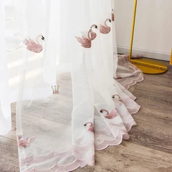 Pink Swan Lace Embroidery Tulle Curtains for Living Room Light Filtering Voile For Bedroom Window Screen Sheer Panel #30