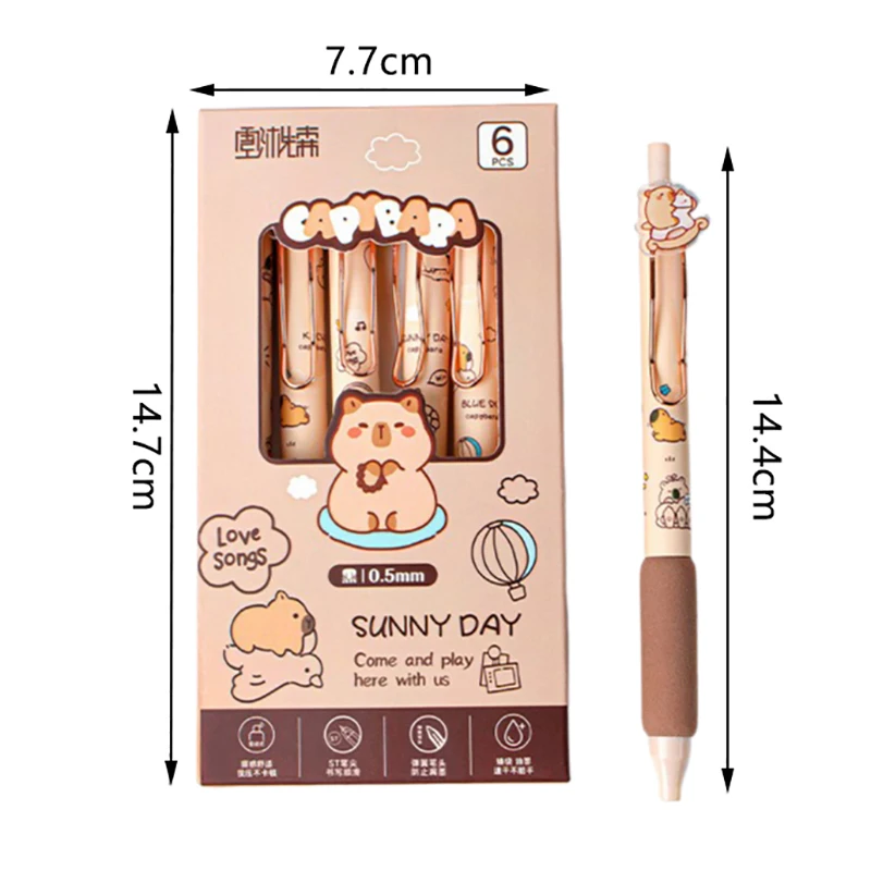 6 Stuks Schattige Kawaii Capybara Gel Pen Sneldrogend Schrijven Gladde Druk Neutrale Pennen Kantoorbenodigdheden Student Briefpapier Geschenken