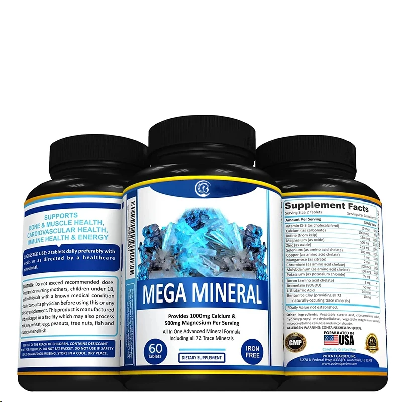 Super mineral supplement - calcium, magnesium, zinc, potassium, boron, selenium, chromium, and 72 trace minerals