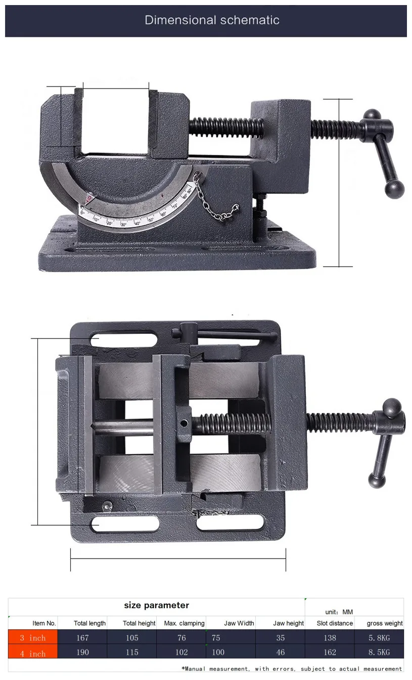 Cast Iron 3 Or 4 Inch 0-90° degrees Slide Tiltable clamp Vise Vice Worktable Bench For Milling Drilling Lathe Part