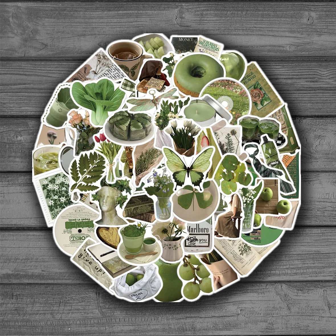 

62pcs Avocado Green INS Stickers Pack Aesthetic Scrapbooking Stationery Bike Bottle Decals Phone Case Planner Kids Friendly