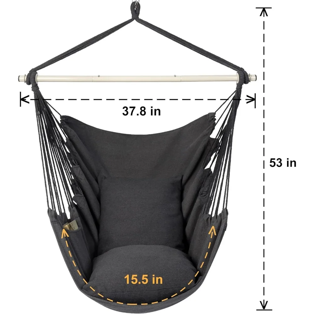 Y- Stop Hammock Chair Hanging Rope Swing Chair, Max 500 Lbs, 2 Seat Cushions Included, Removable Steel Spreader Bar with Anti-Sl