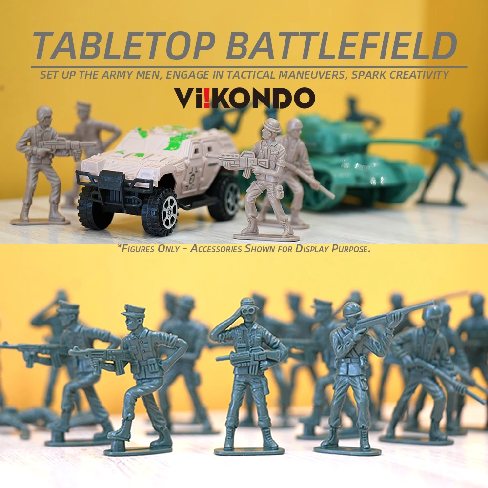 ViiKONDO Esercito Uomini Giocattolo Militare Action Figure 2.5 ''Grande Figurina 44 Pezzi Verde vs Tan Soldato di Plastica Trouppe 7 Poses 6.5 cm Gioco di Guerra