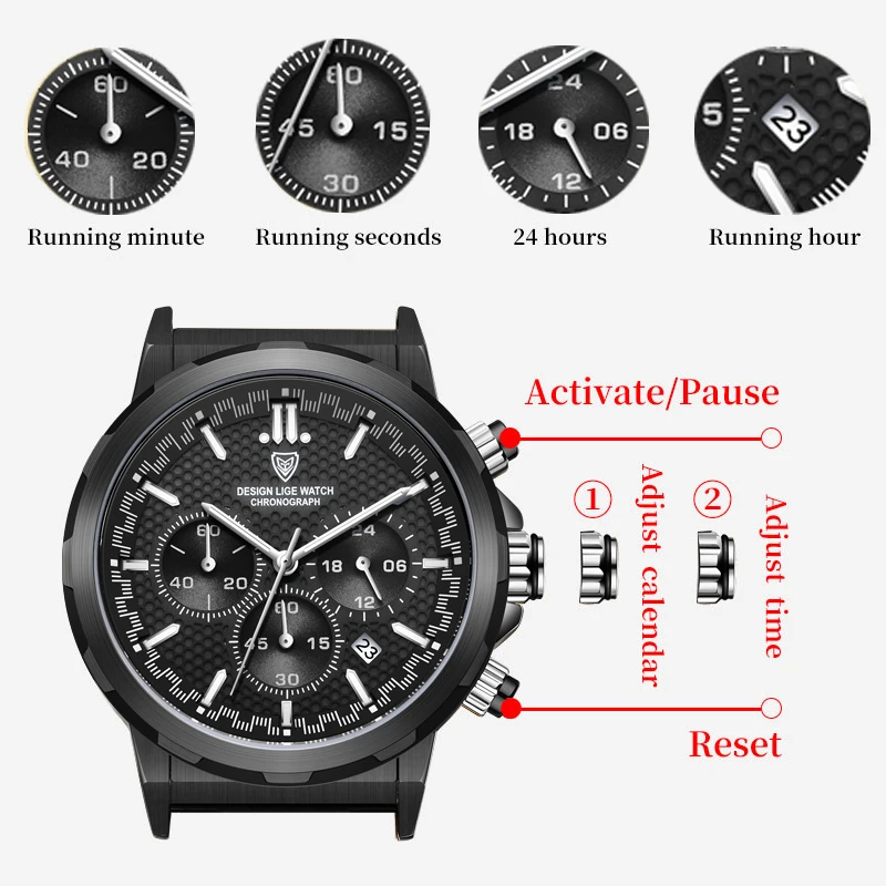 LIGE-reloj analógico de acero inoxidable para hombre, accesorio de pulsera de cuarzo resistente al agua con calendario, complemento Masculino deportivo de marca de lujo con diseño Original, 2023