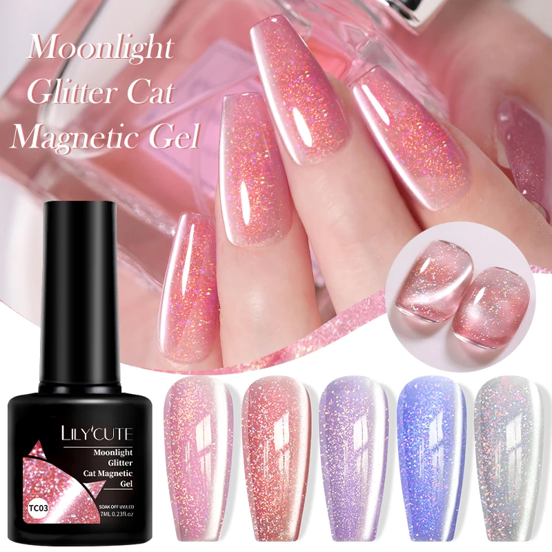 

LILYCUTE 7 мл Moonlight Glitter Pink Cat Магнитный гель-лак для ногтей Фарфоровый белый полуперманентный замачиваемый УФ-лак для дизайна ногтей