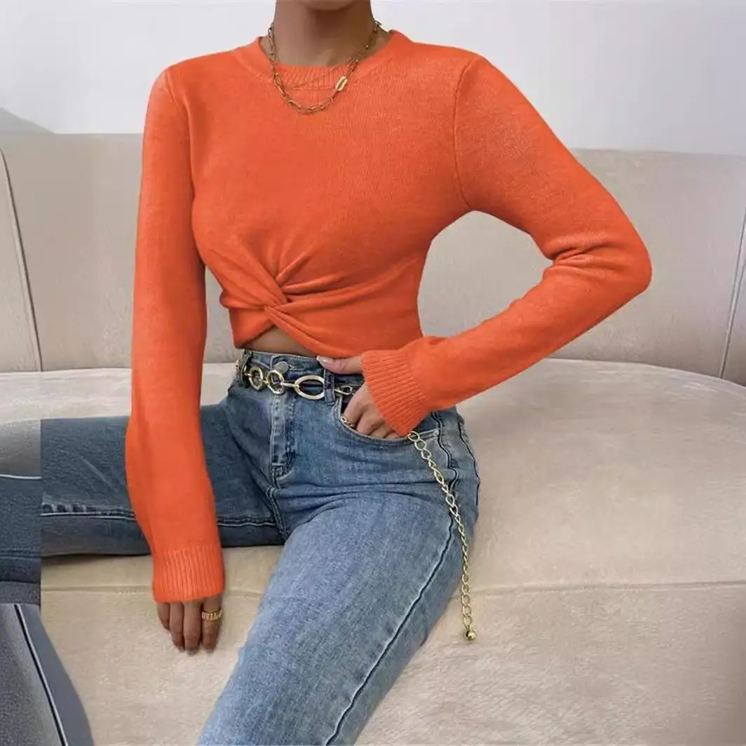 Women's ential Cross Knitted Top Sweater Tight Fit Me Pattern Polyester Fiber Thiened Autumn Season Pure Color