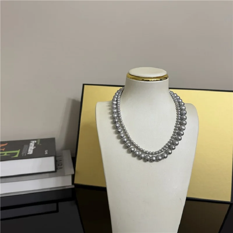 Exotic 16-17in Two Strands Round AAA+ Big&Small Gray Natural South Sea Pearl Variable Necklace Any Occasion