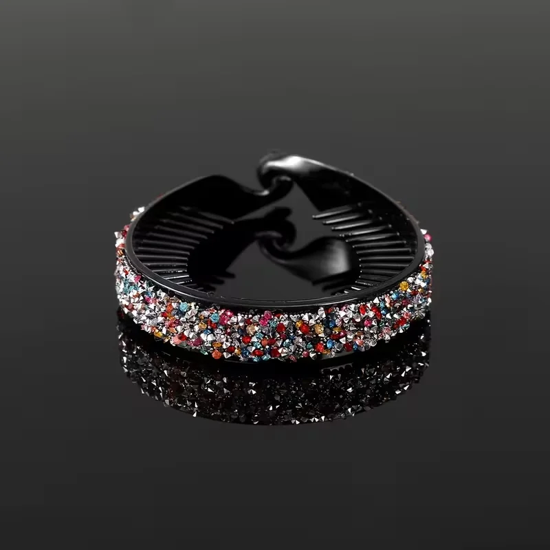3pcs Sparkling Rhinestone Twisted Bun Hair Clips, Shiny Rhinestone Hair Clips, Anti-Slip Curved Ponytail Clips, Elegant Updo Hai