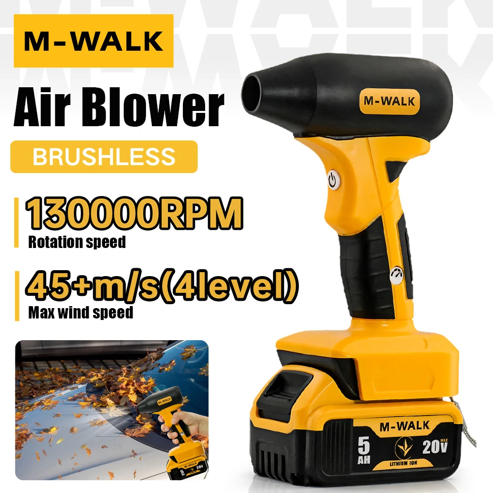 

Электрический турбовентилятор 130000 об/мин, бесщеточный беспроводной вентилятор для листьев, перезаряжаемый инструмент для удаления пыли для Dewalt, 20 В, аккумуляторный штифт