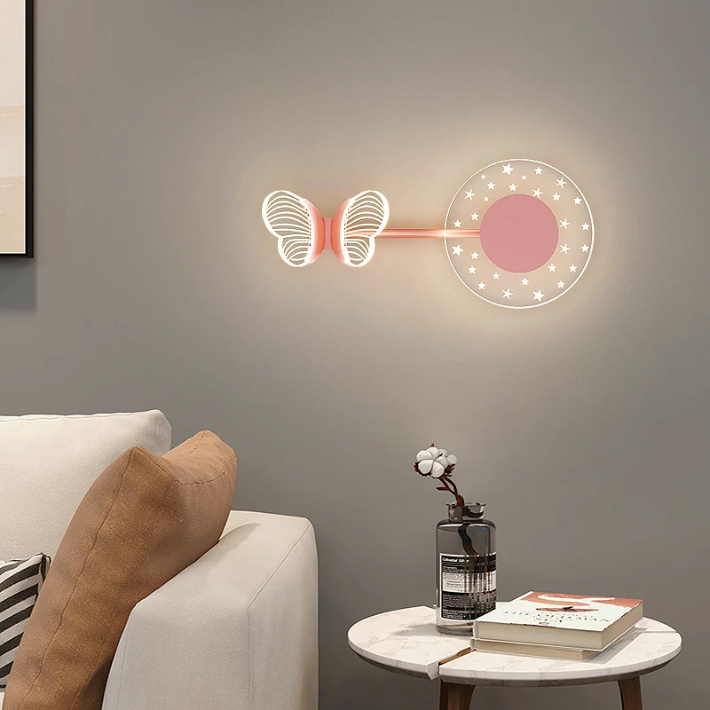 Lámpara de pared LED de mariposa, iluminación interior para el hogar, cabecera, candelabro de pared nórdico para niños, decoración de dormitorio y sala de estar