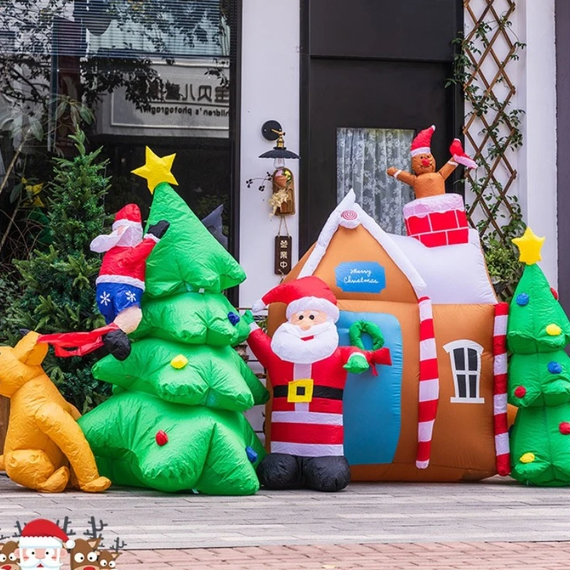 

Santa Claus Christmas Tree Castle Simulation House LED Lights Balloon, Air Model, Outdoor Garden Props, Decoration, 1.8m