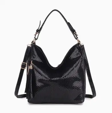 Bolsos de hombro de piel auténtica con patrón de serpiente brillante para mujer, bolsos de diseñador con borla en relieve, bolsos de mano de alta calidad para el día a día