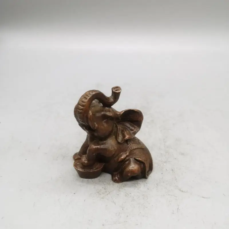 

A Pair Antique Bronze Minature Ingots Elephant Figurines Tea Pet Table Ornament Decoration Solid Copper Animal Crafts Home Decor