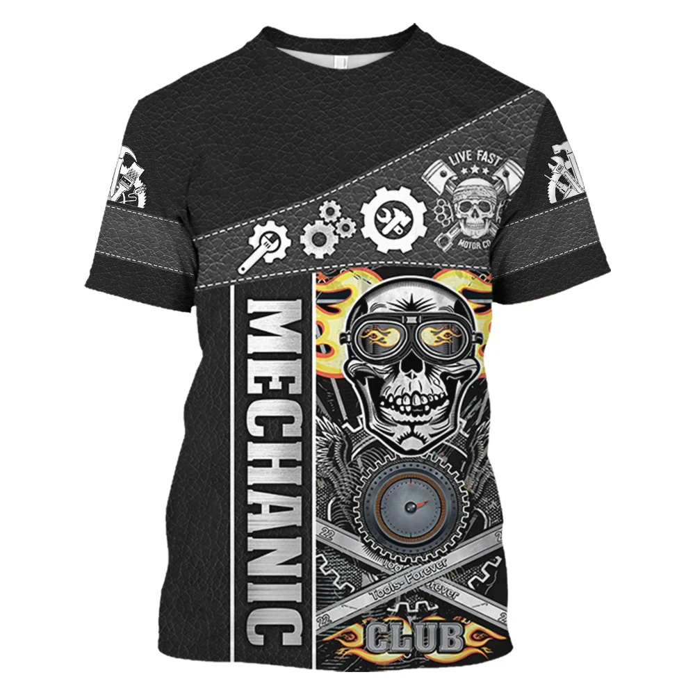 2024 Hot Sale Mechanical Professional Uniform 3D Printed Men Women T-shirts Summer New Men\'s Work Clothing Fun Short sleeve Tops