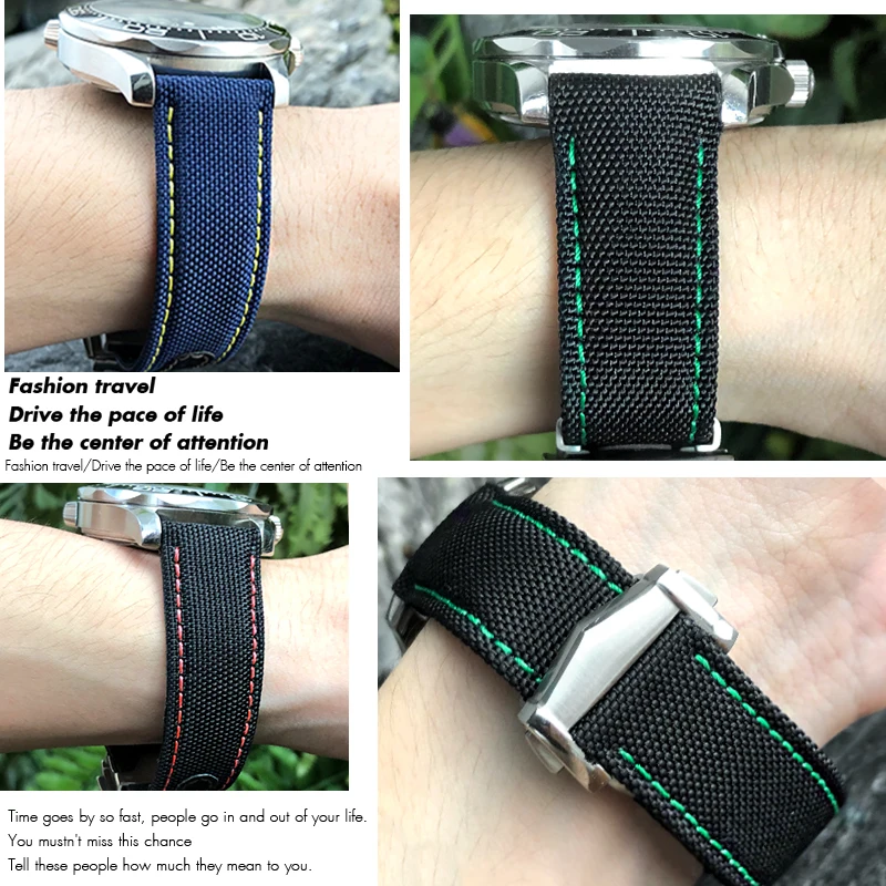 High Quality Nylon Fabric Bottom Leather Watch Band for Omega Seamaster Diver 300M AT150 Aqua Terra 19mm 20mm 21mm Color Strap