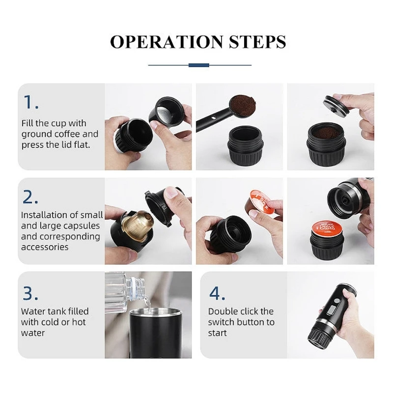 Máquina café expresso para carro, máquina fazer cerveja, carregamento USB