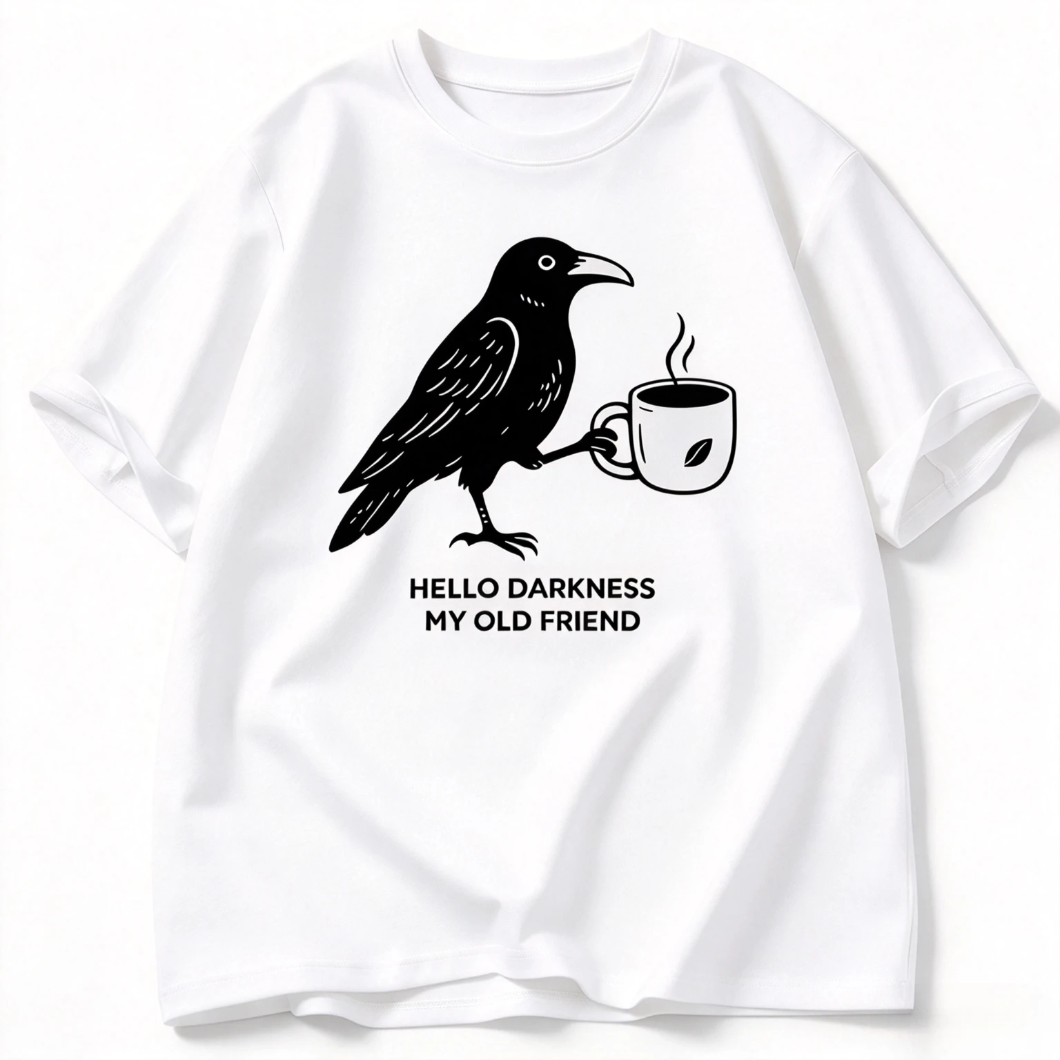 Basic Men Women Modal Couple T-shirt Simple Cartoon Crow Coffee Cup Print Short Sleeve Tee Unisex Casual Matching Tops